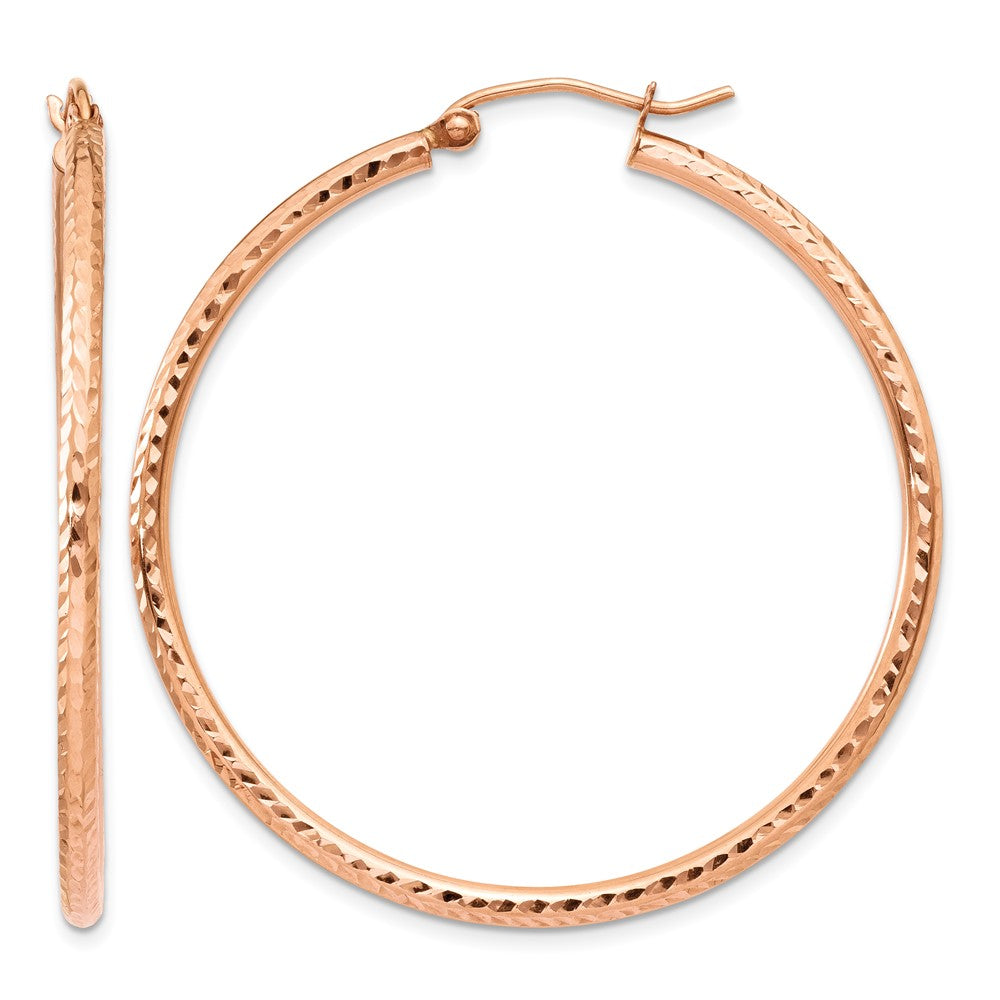 10K Rose Gold Polished Lightweight Large Diamond-cut Tube Hoop Earrings