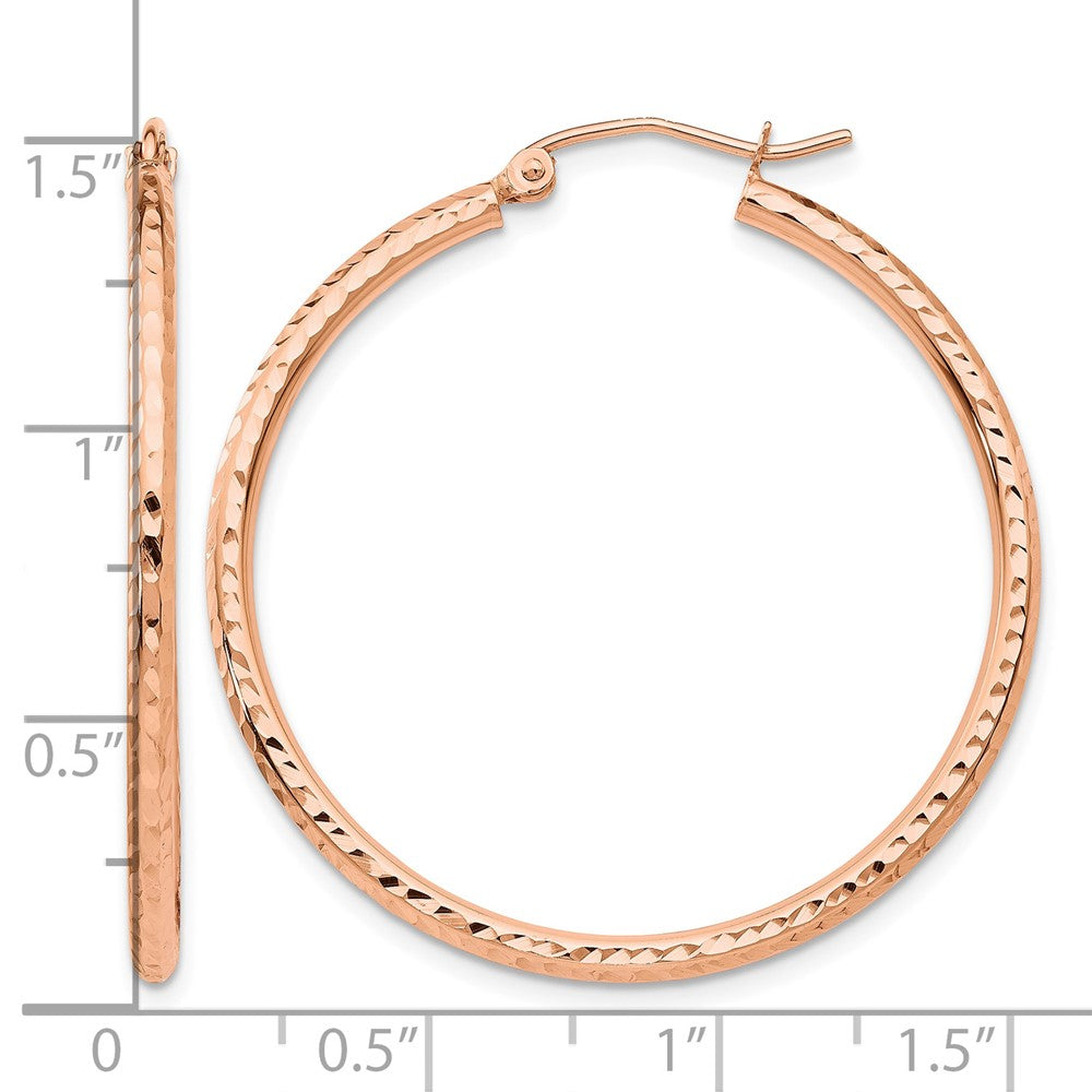 10K Rose Gold Polished Lightweight Large Diamond-cut Tube Hoop Earrings