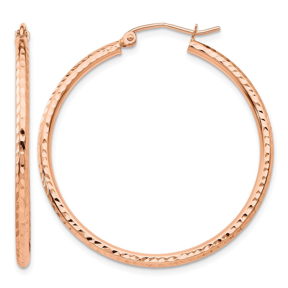 10K Rose Gold Polished Lightweight Large Diamond-cut Tube Hoop Earrings