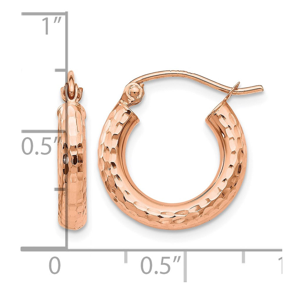 10K Rose Gold Polished Lightweight Small Diamond-cut Tube Hoop Earrings