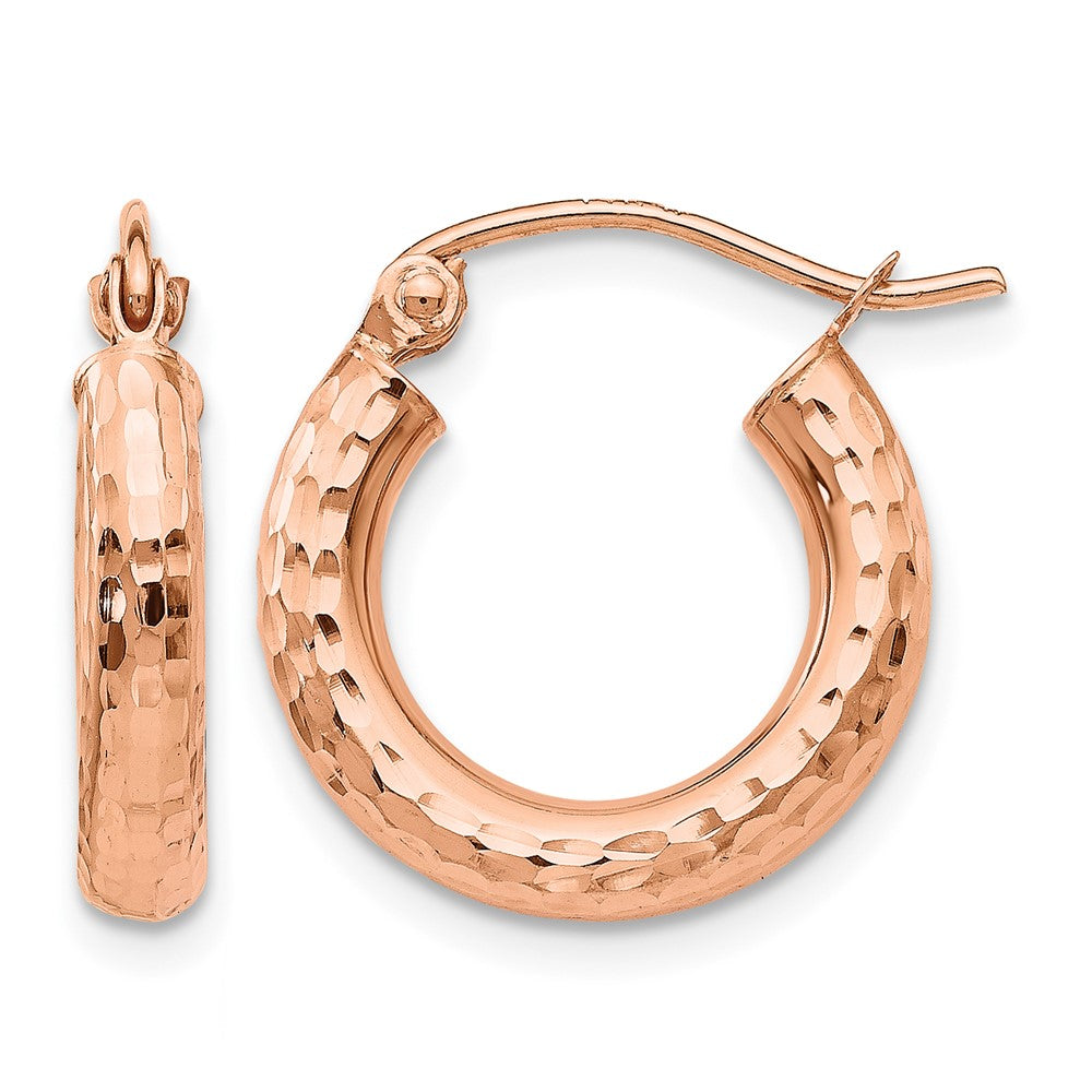 10K Rose Gold Polished Lightweight Small Diamond-cut Tube Hoop Earrings