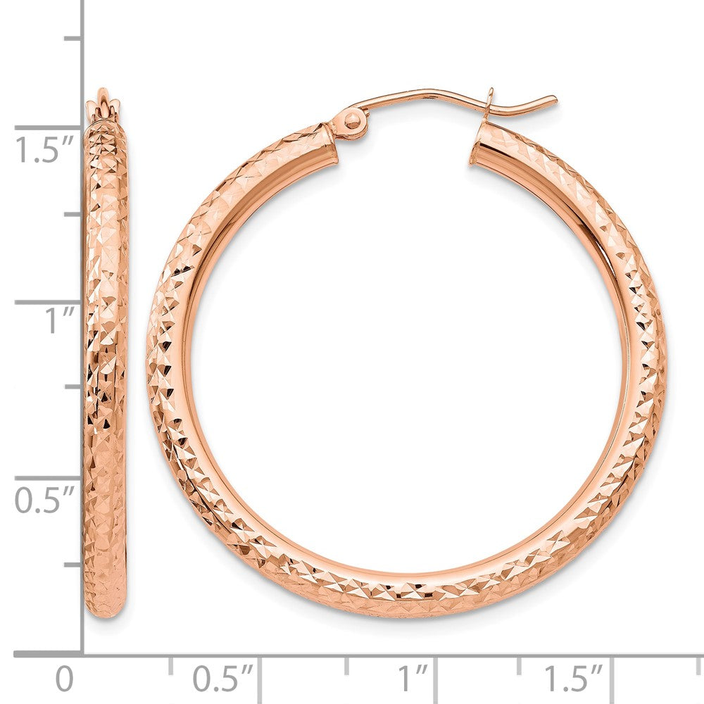 10K Rose Gold Diamond-cut 3mm Round Hoop Earrings