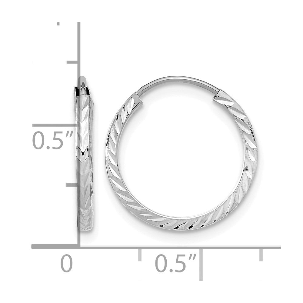 10K White Gold Diamond-cut Square Tube Endless Hoop Earrings