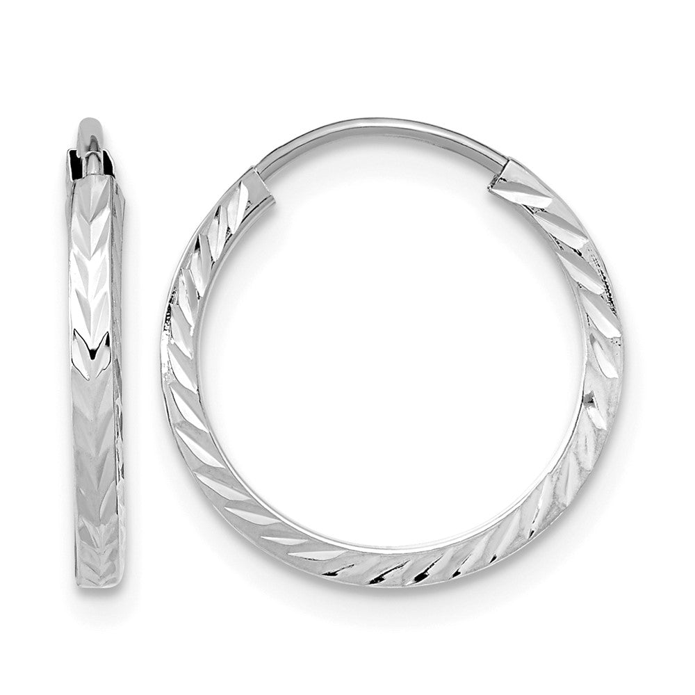10K White Gold Diamond-cut Square Tube Endless Hoop Earrings