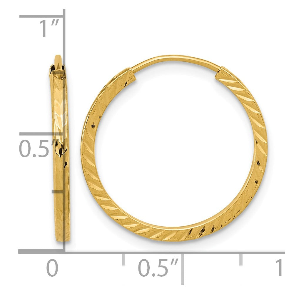 10k Diamond-cut Square Tube Endless Hoop Earrings