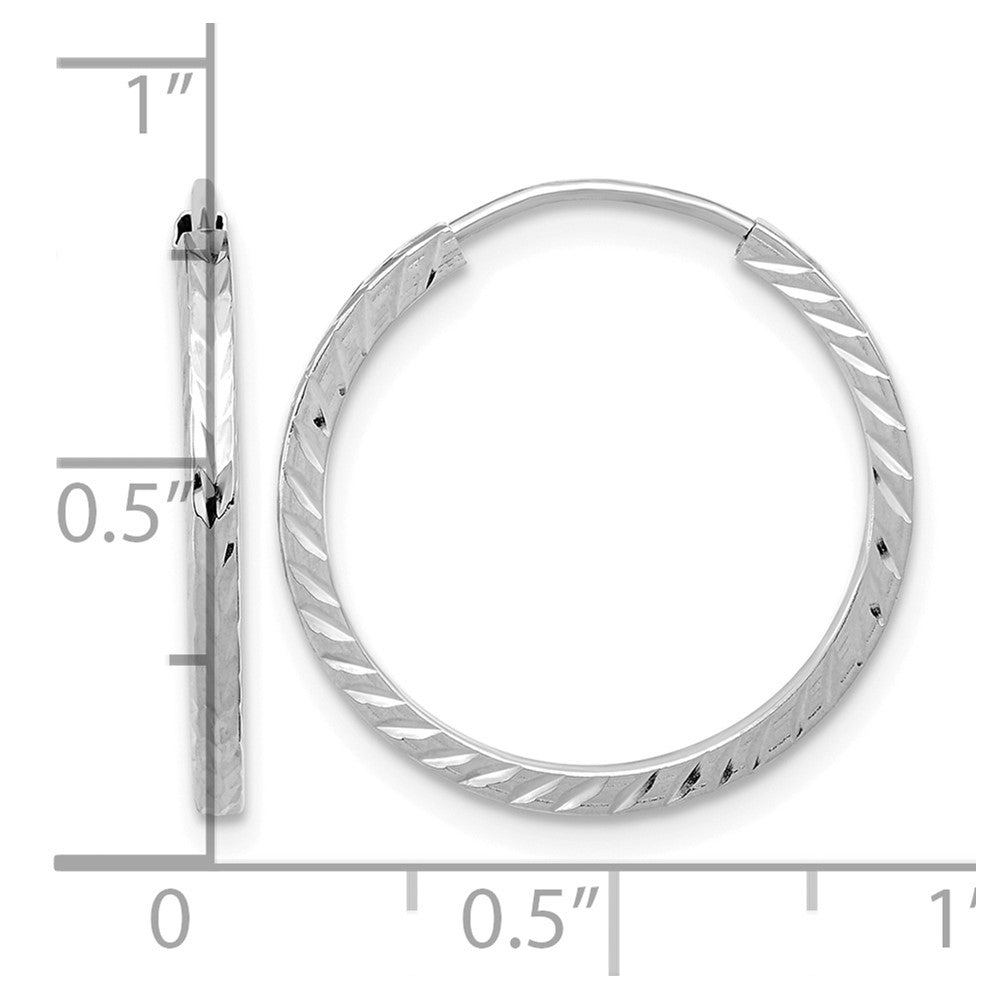 10K White Gold Diamond-cut Square Tube Endless Hoop Earrings