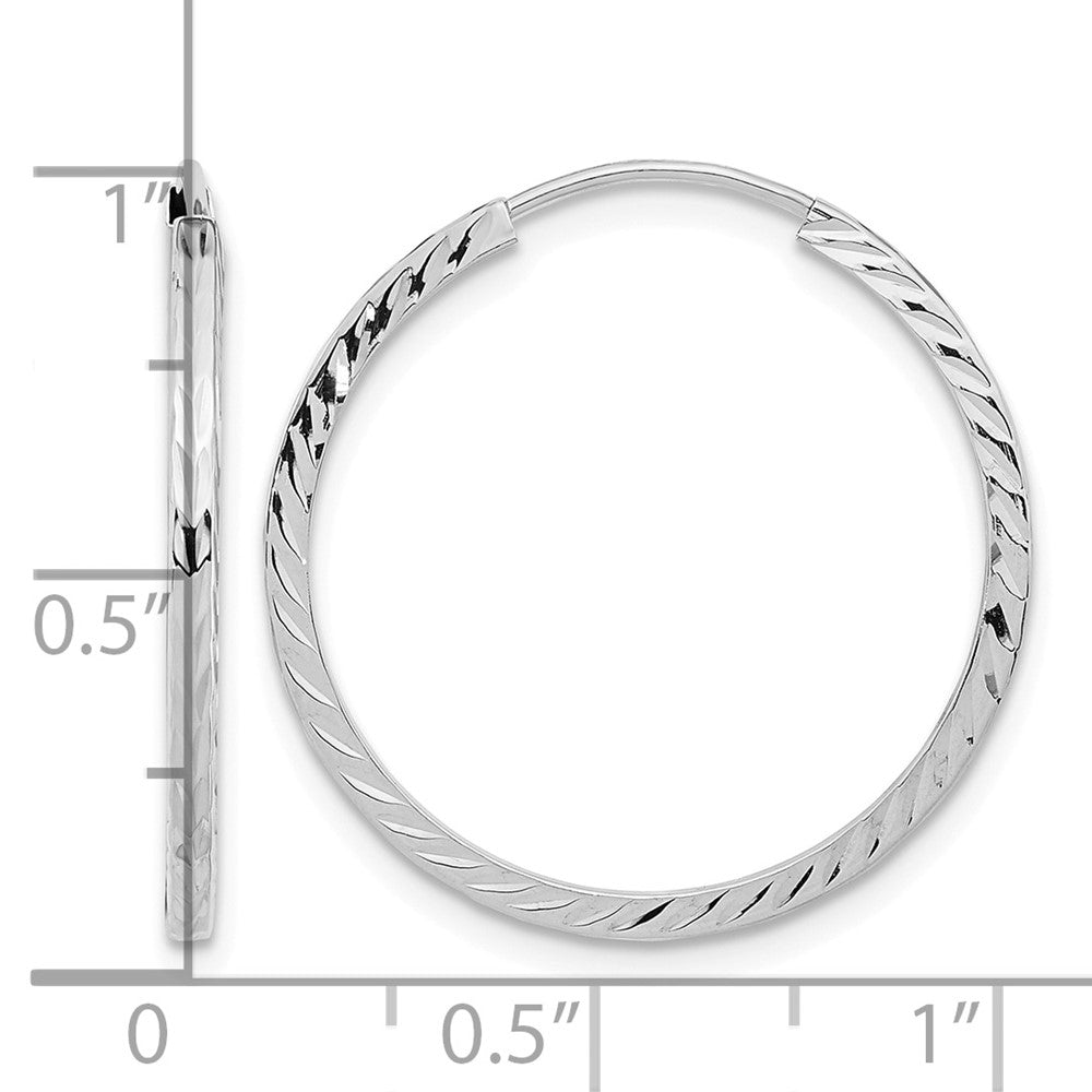 10K White Gold Diamond-cut Square Tube Endless Hoop Earrings
