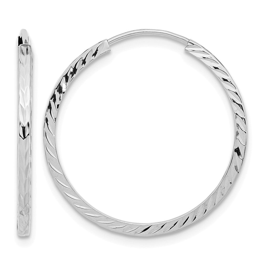 10K White Gold Diamond-cut Square Tube Endless Hoop Earrings