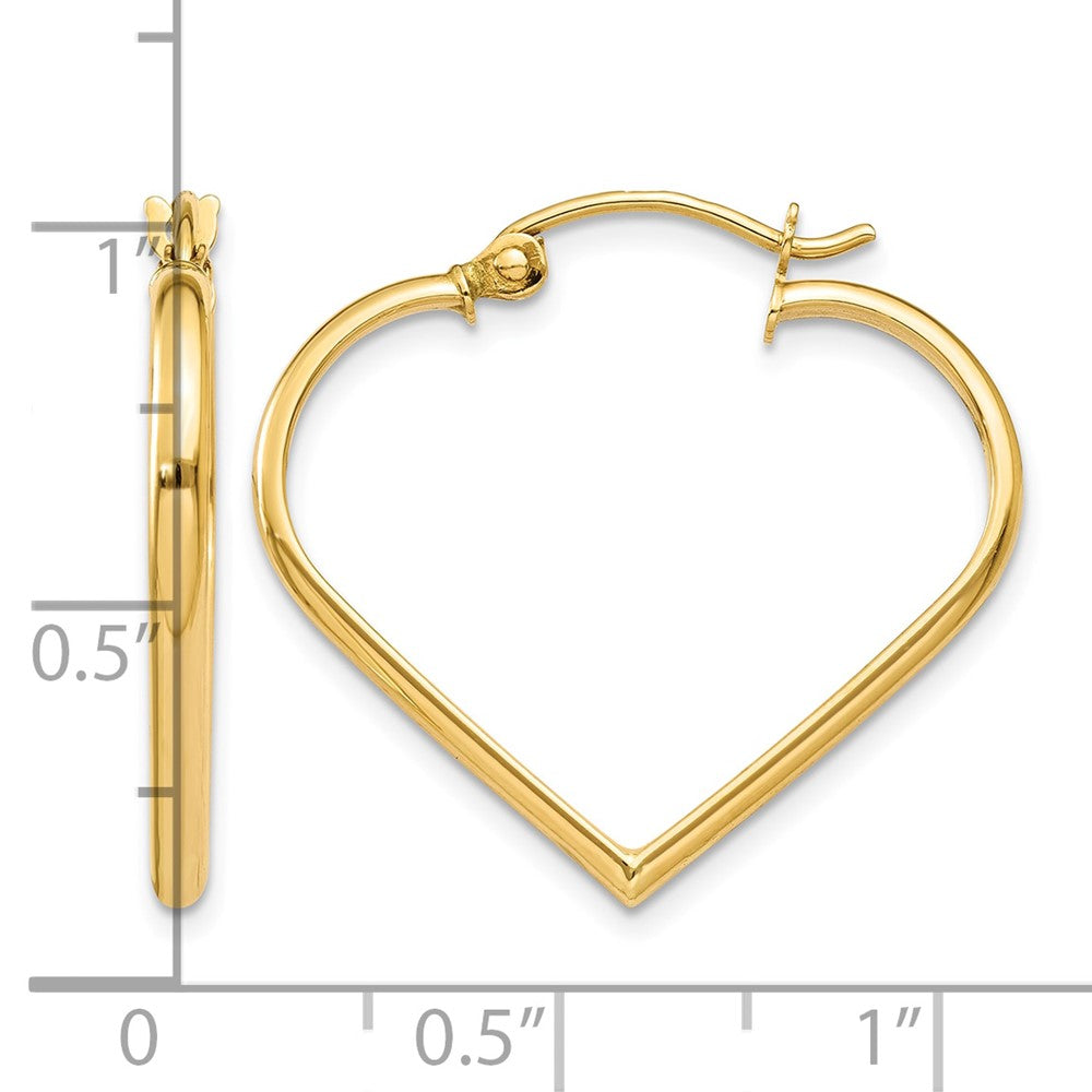 10k Polished 2mm Heart Hoop Earrings