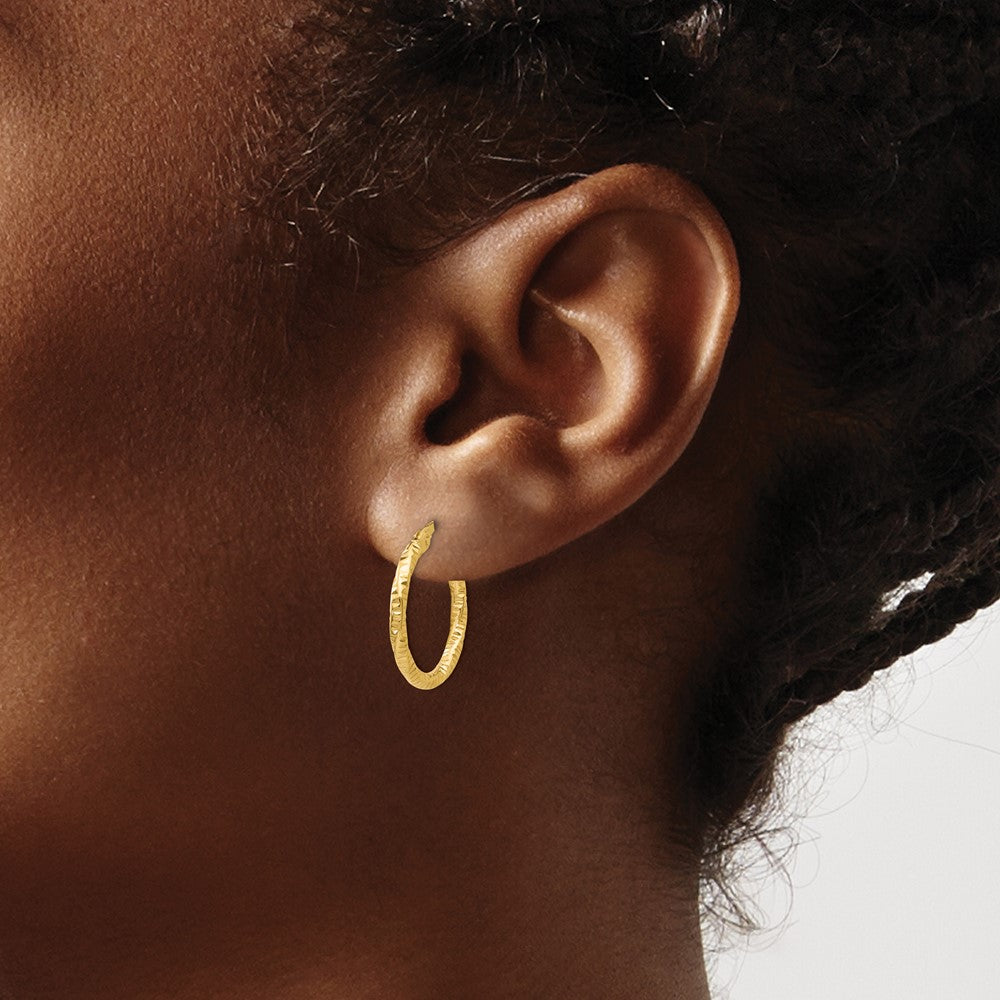 10k Polished and Textured Hoop Earrings