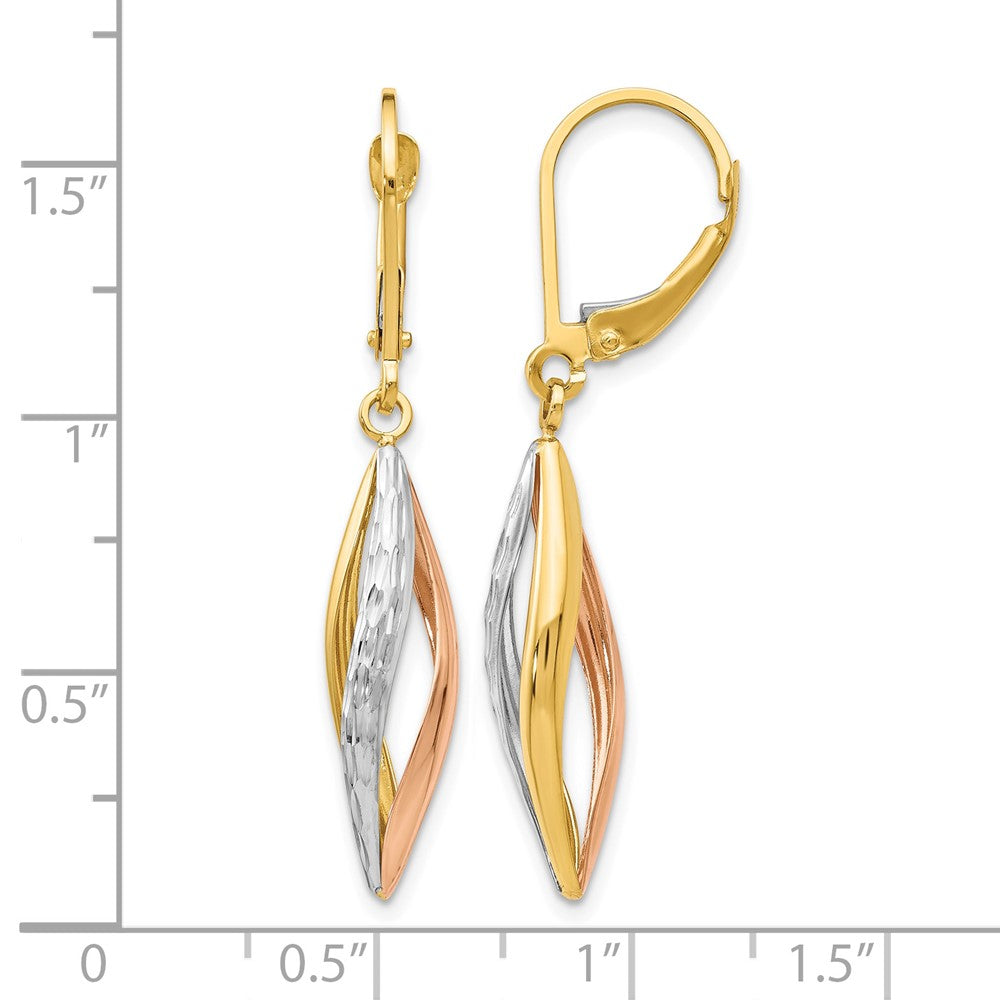 10k Two-tone with White Rhodium Diamond-cut Leverback Earrings