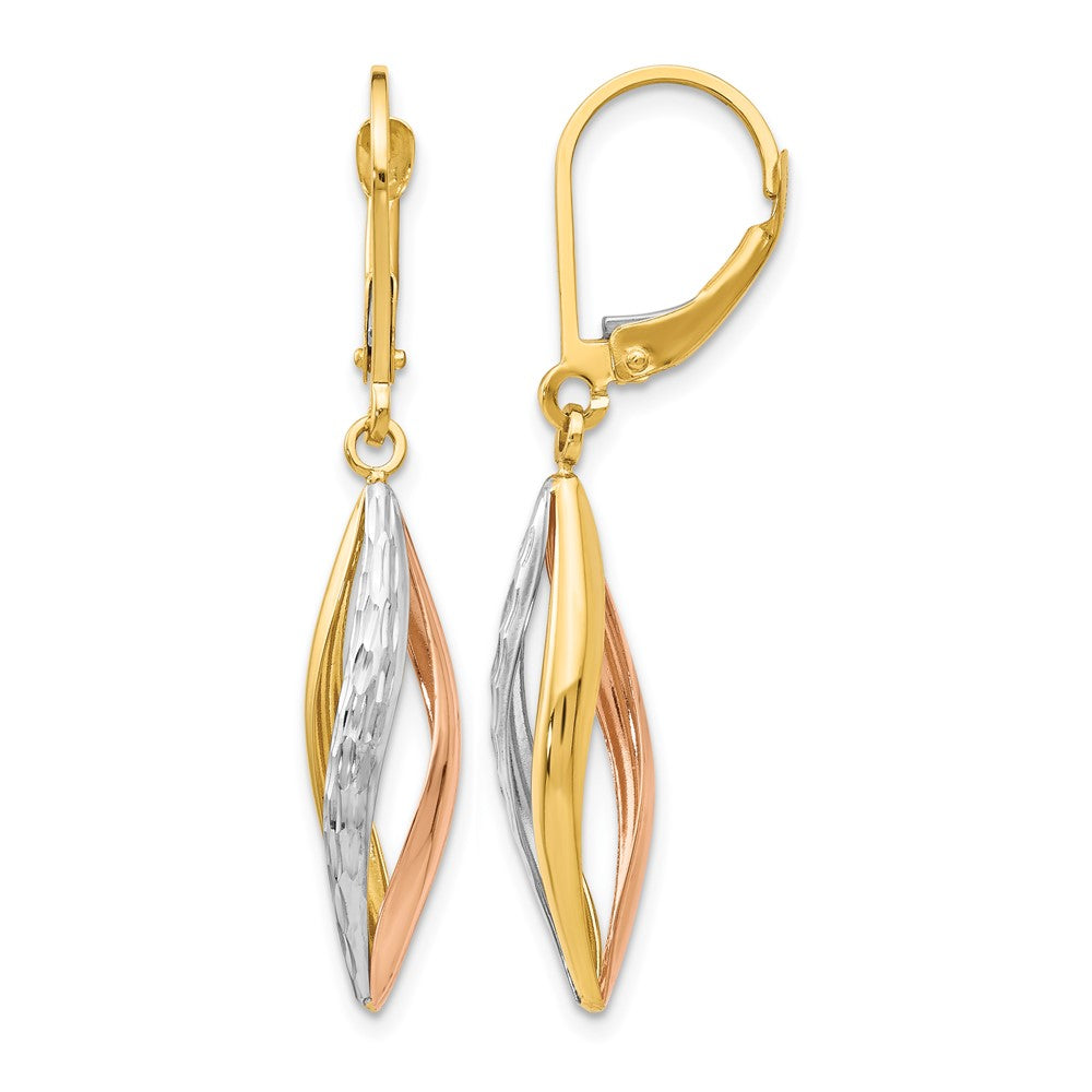 10k Two-tone with White Rhodium Diamond-cut Leverback Earrings