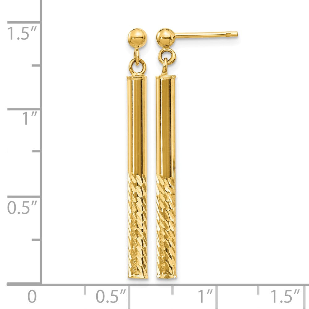 10k Polished and Diamond-cut Bar Dangle Post Earrings