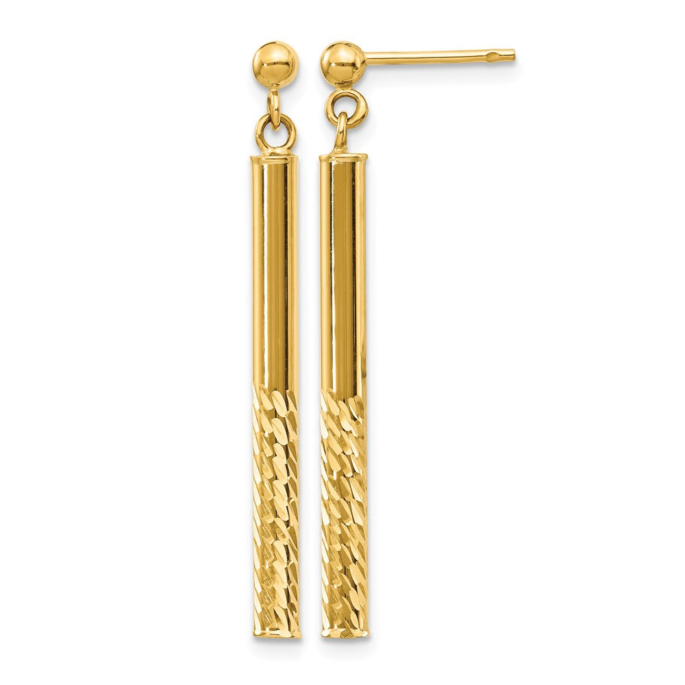 10k Polished and Diamond-cut Bar Dangle Post Earrings