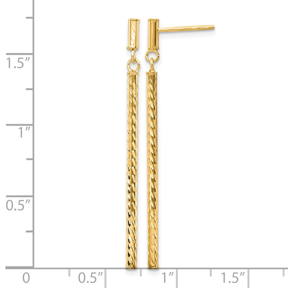 10k Polished and Diamond-cut Bar Dangle Post Earrings