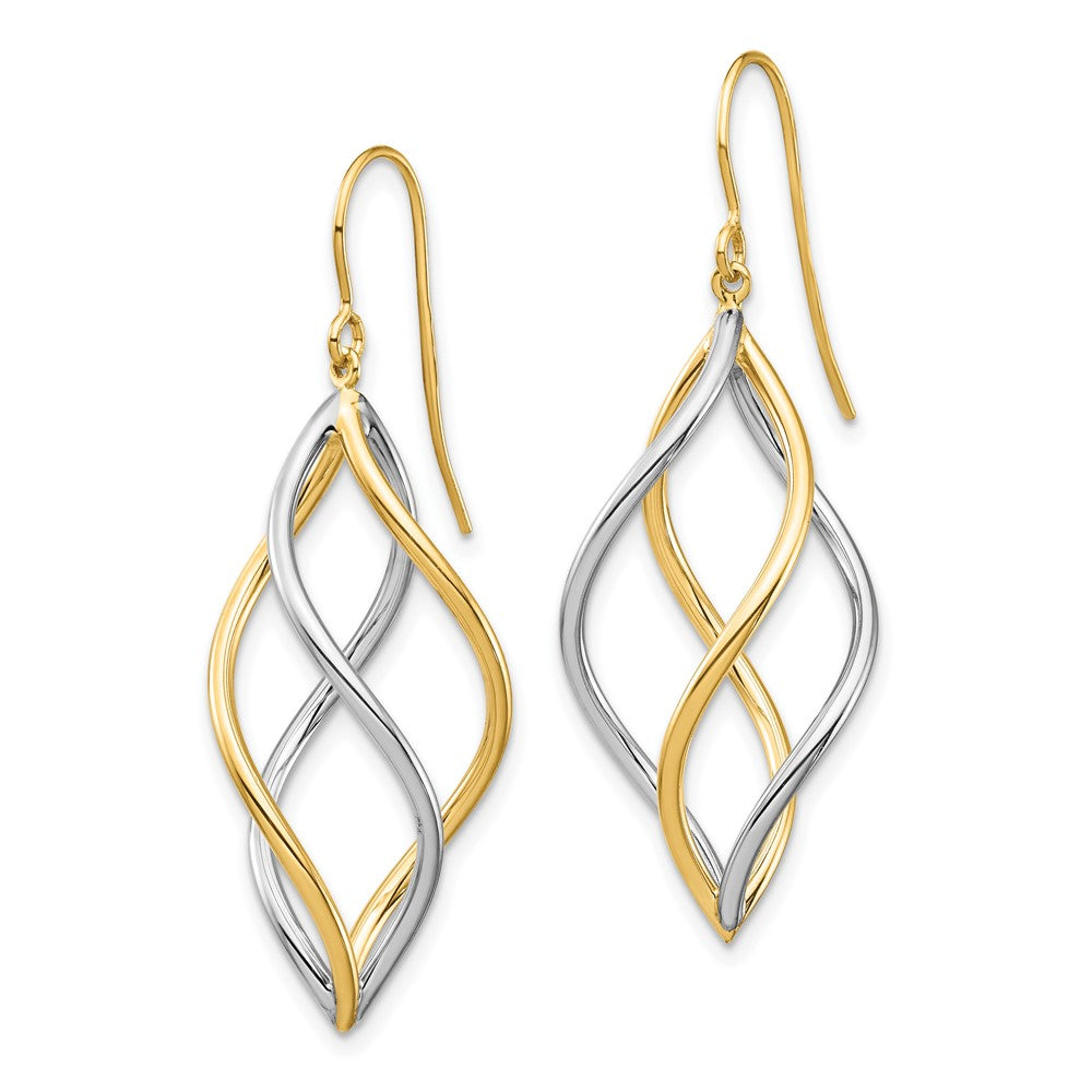 10K Two-Tone Twisted Polished Dangle Shepherd Hook Earrings