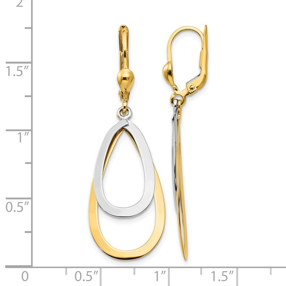 10k Two-tone Oval Leverback Tear Drop Earrings