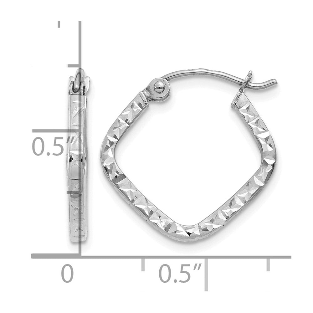 10K White Gold Diamond Cut Squared Hoop Earrings