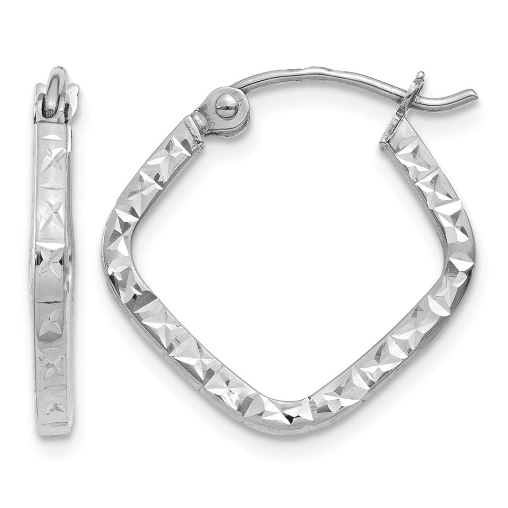 10K White Gold Diamond Cut Squared Hoop Earrings