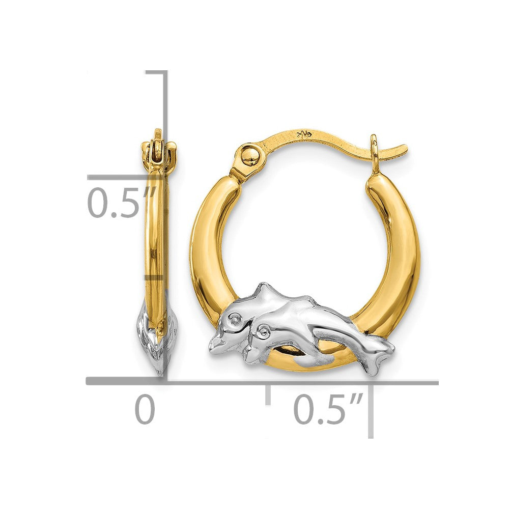 10K & Rhodium Dolphin Hoop Earrings