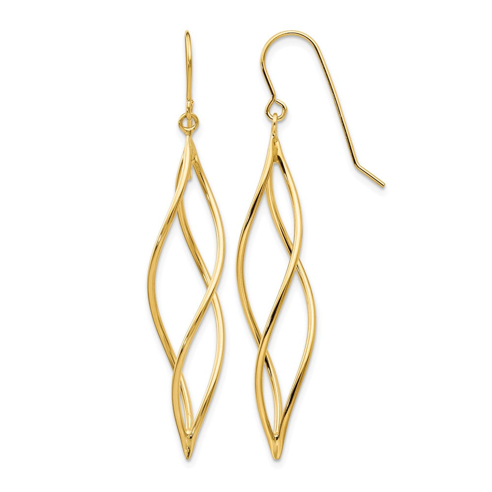 10k Polished Long Twisted Dangle Earrings