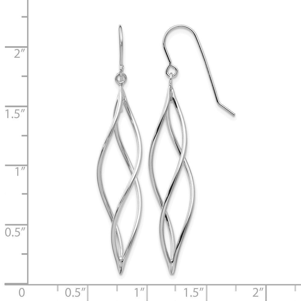 10k White Gold Polished Long Twisted Dangle Earrings