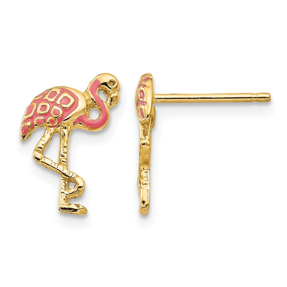 10k Pink Enameled Flamingo Post Earrings