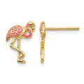 10k Pink Enameled Flamingo Post Earrings