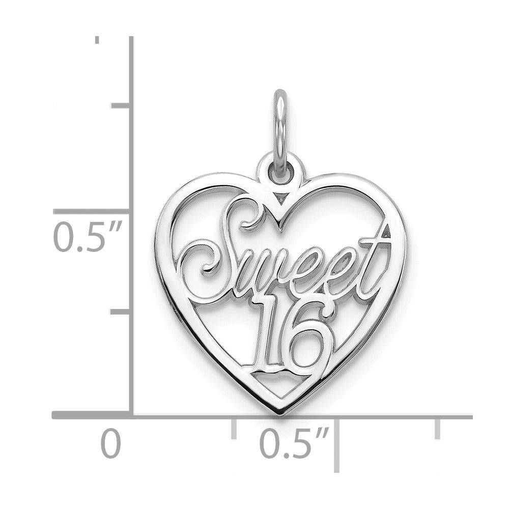 10K White Gold SWEET 16 In Heart Charm