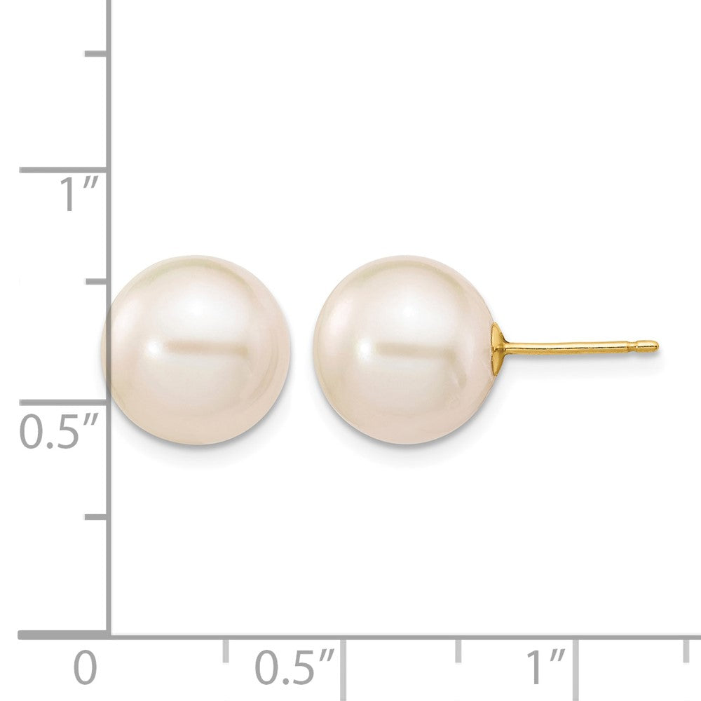 10k 10-11mm White Round Freshwater Cultured Pearl Stud Post Earrings