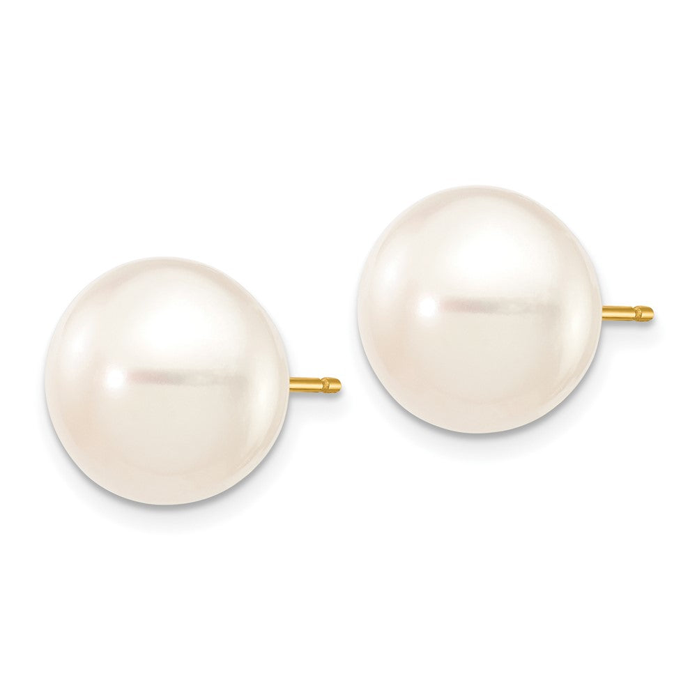 10k 11-12mm White Button Freshwater Cultured Pearl Stud Post Earrings