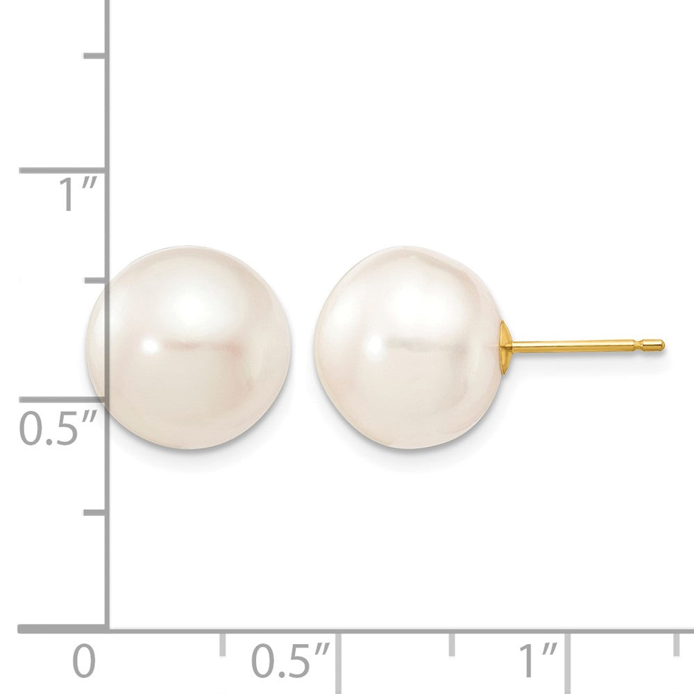 10k 11-12mm White Button Freshwater Cultured Pearl Stud Post Earrings