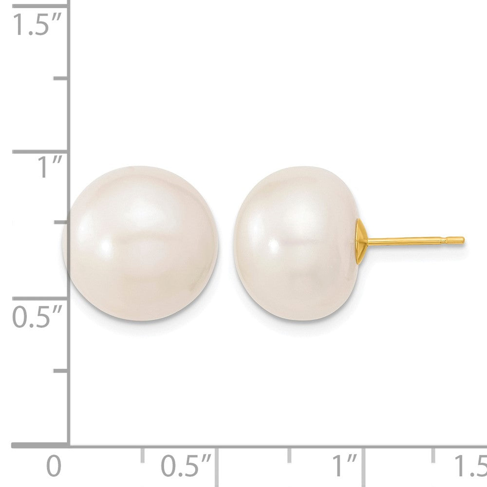 10k 13-14mm White Button Freshwater Cultured Pearl Stud Post Earrings