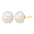 10k 13-14mm White Button Freshwater Cultured Pearl Stud Post Earrings