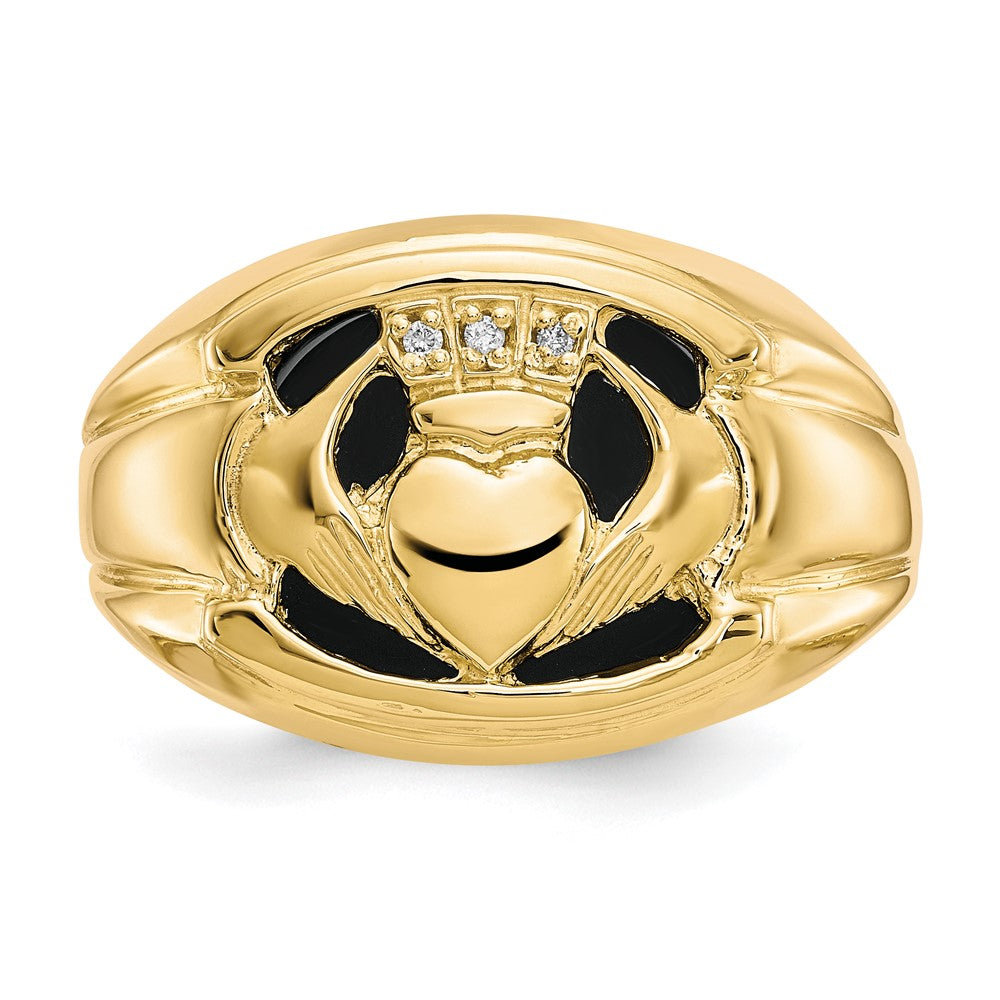 14k Men's Diamond and Black Onyx Claddagh Ring