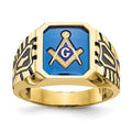 10k Men's Polished, Antiqued and Grooved w/ Imit. Blue Spinel Masonic Ring