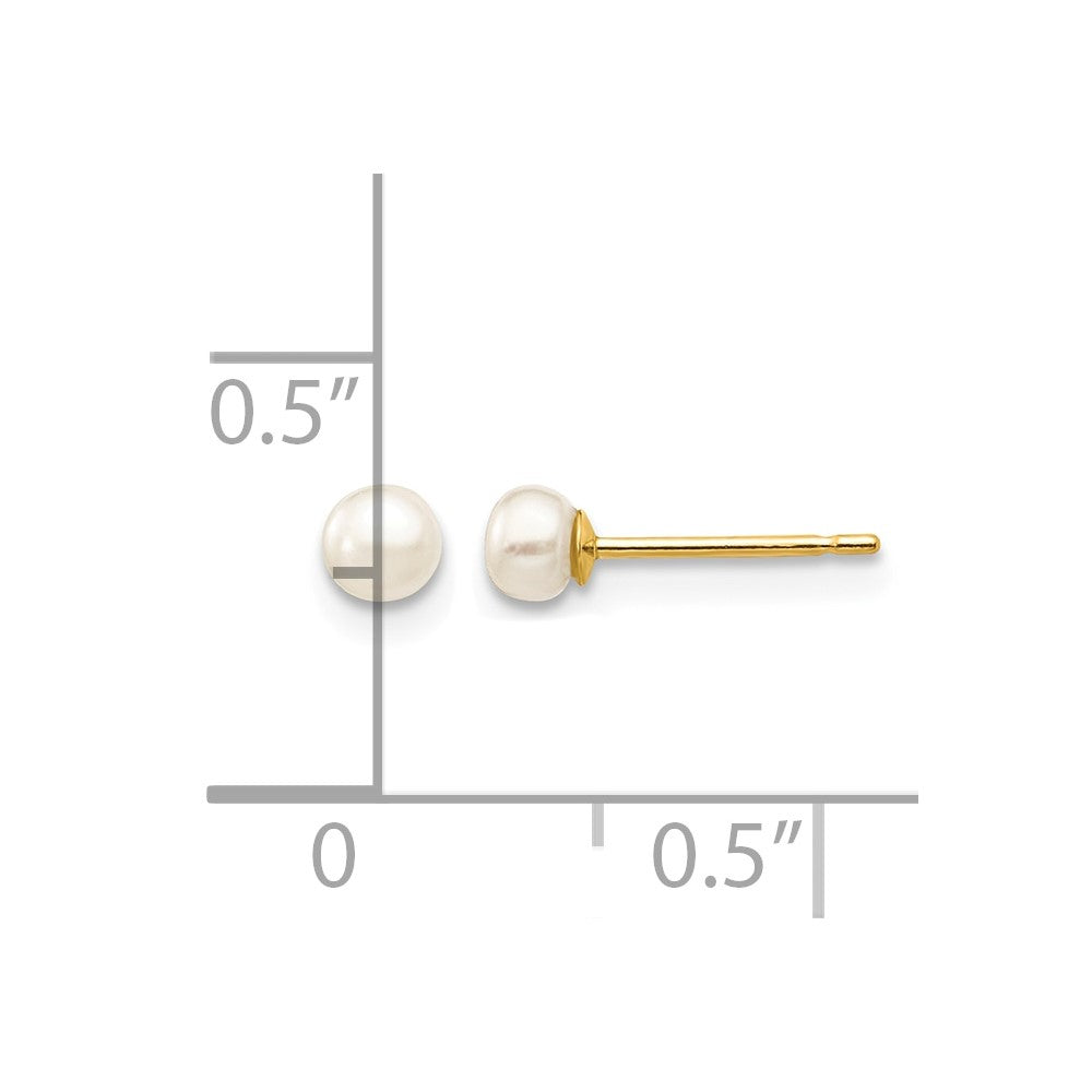 10k 3-4mm White Button Freshwater Cultured Pearl Stud Post Earrings