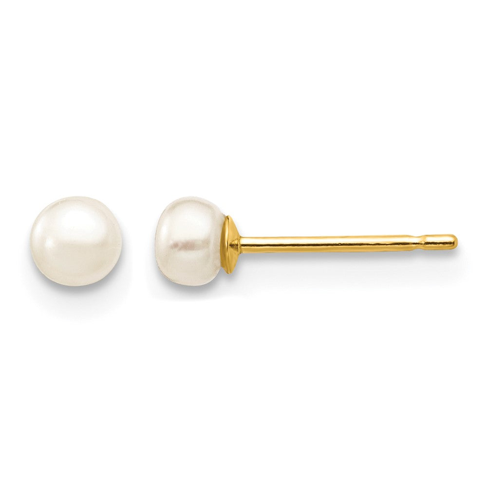 10k 3-4mm White Button Freshwater Cultured Pearl Stud Post Earrings