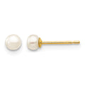 10k 3-4mm White Button Freshwater Cultured Pearl Stud Post Earrings