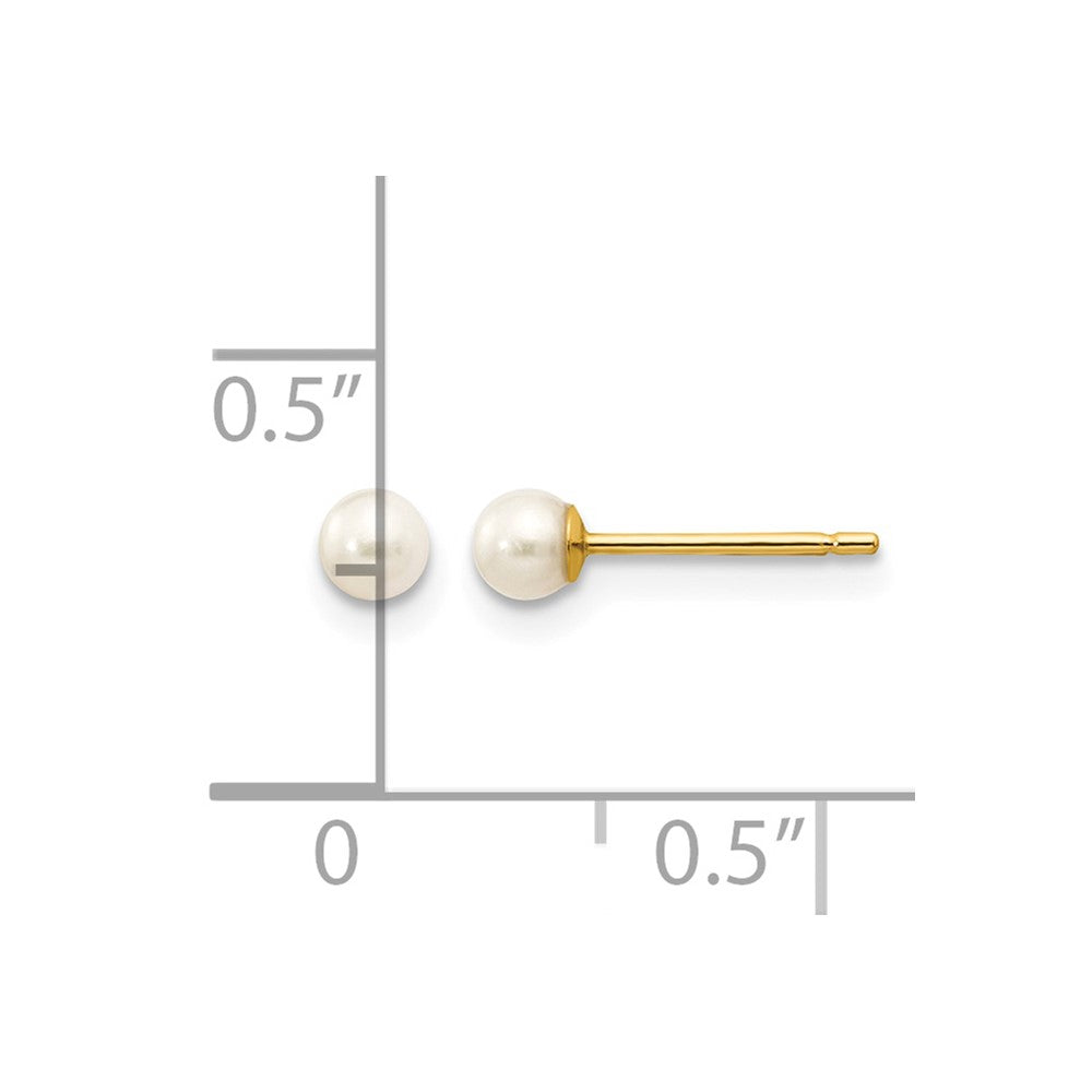 10k 3-4mm White Round Freshwater Cultured Pearl Stud Post Earrings