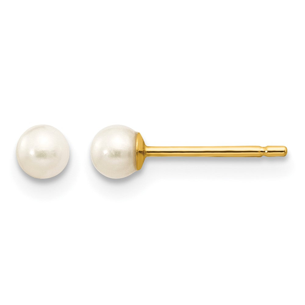 10k 3-4mm White Round Freshwater Cultured Pearl Stud Post Earrings