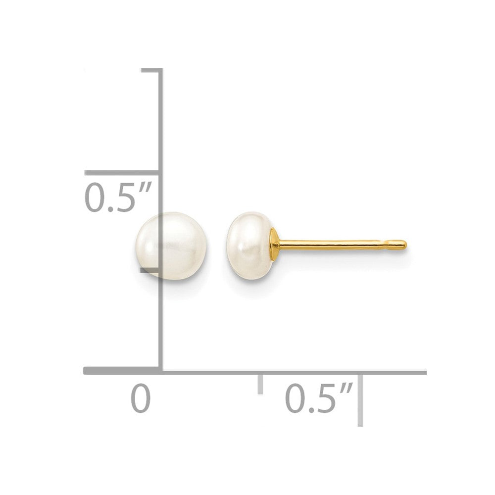 10k 4-5mm White Button Freshwater Cultured Pearl Stud Post Earrings
