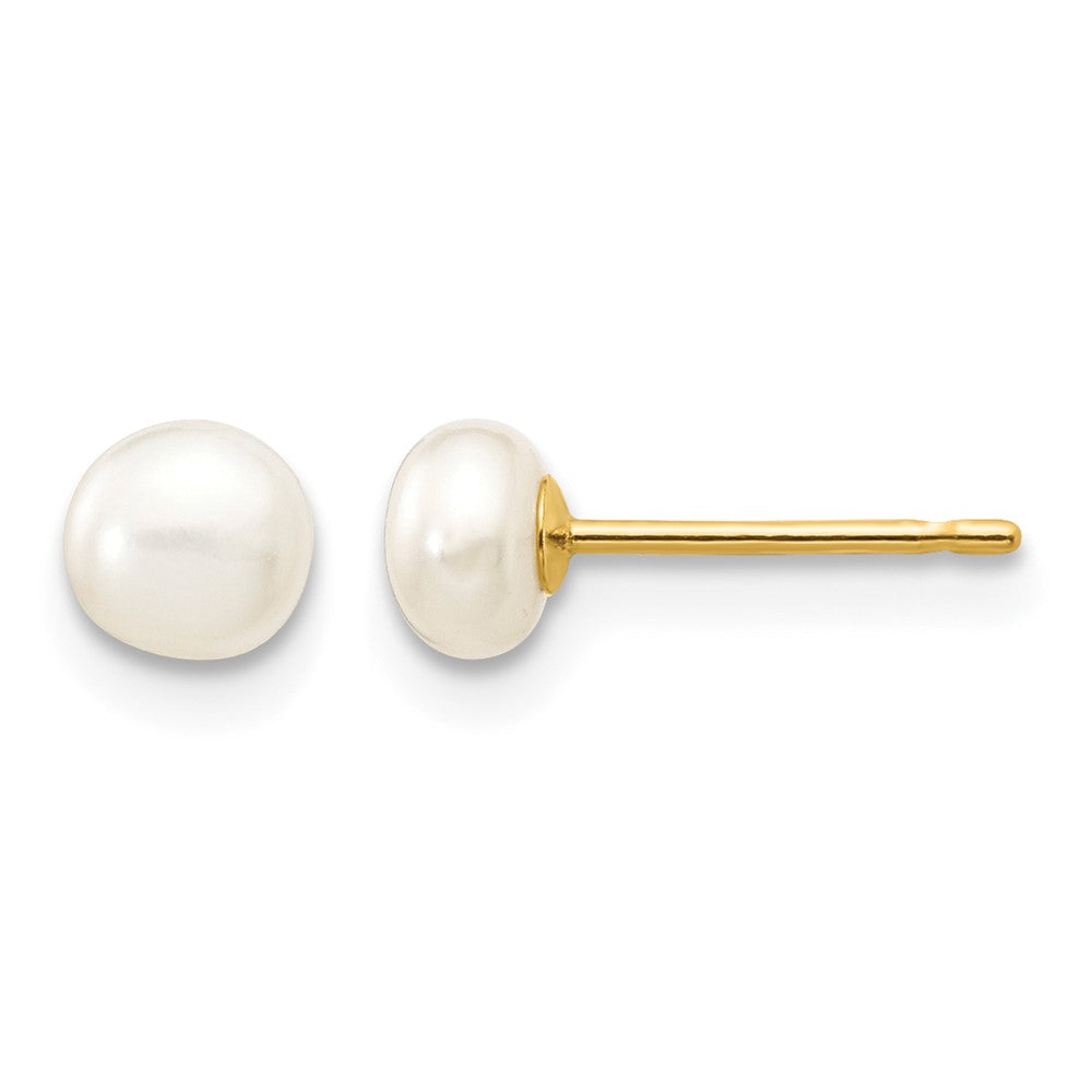 10k 4-5mm White Button Freshwater Cultured Pearl Stud Post Earrings