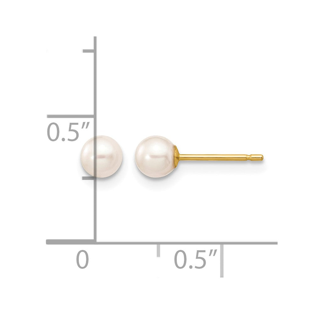 10k 4-5mm White Round Freshwater Cultured Pearl Stud Post Earrings