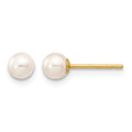 10k 4-5mm White Round Freshwater Cultured Pearl Stud Post Earrings