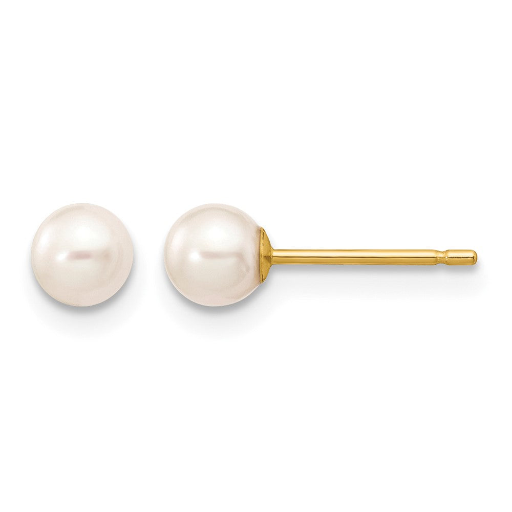 10k 4-5mm White Round Freshwater Cultured Pearl Stud Post Earrings