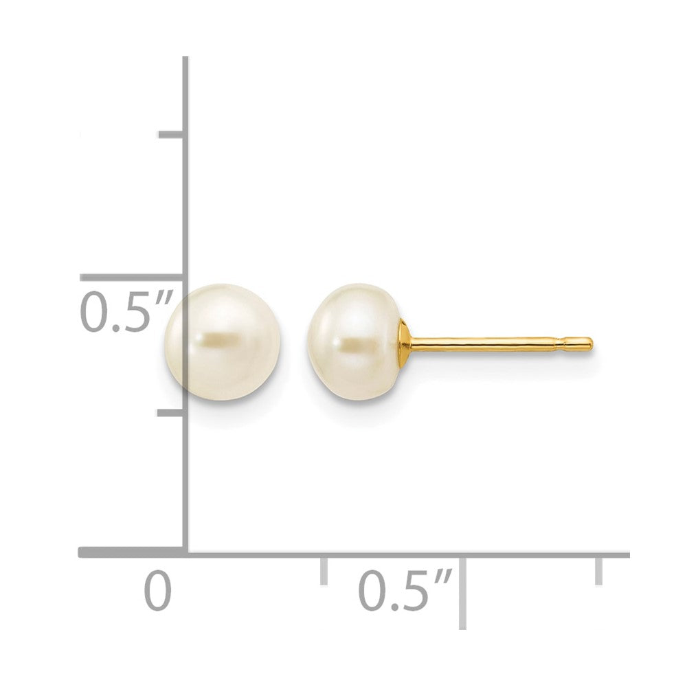 10k 5-6mm White Button Freshwater Cultured Pearl Stud Post Earrings