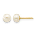 10k 5-6mm White Button Freshwater Cultured Pearl Stud Post Earrings