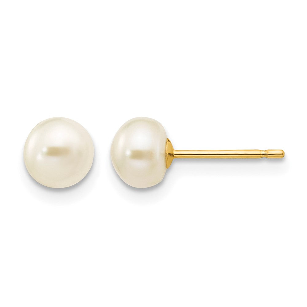 10k 5-6mm White Button Freshwater Cultured Pearl Stud Post Earrings