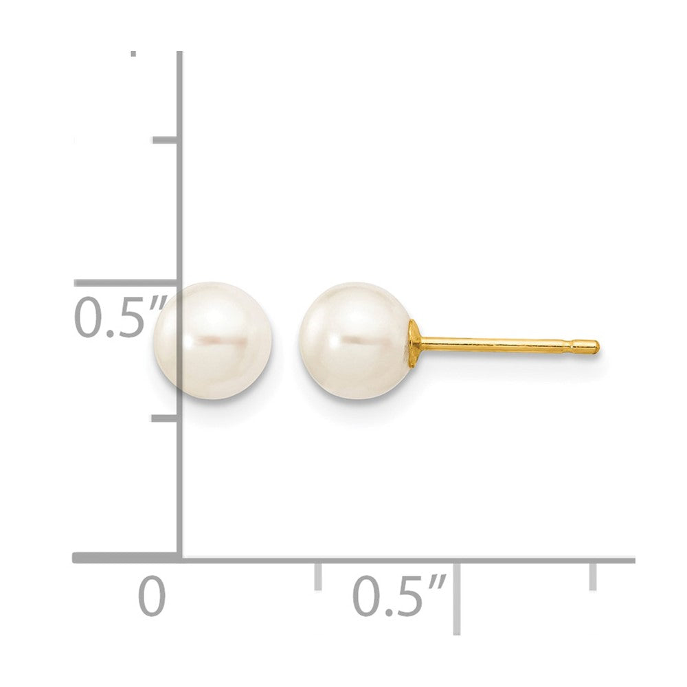 10k 5-6mm White Round Freshwater Cultured Pearl Stud Post Earrings